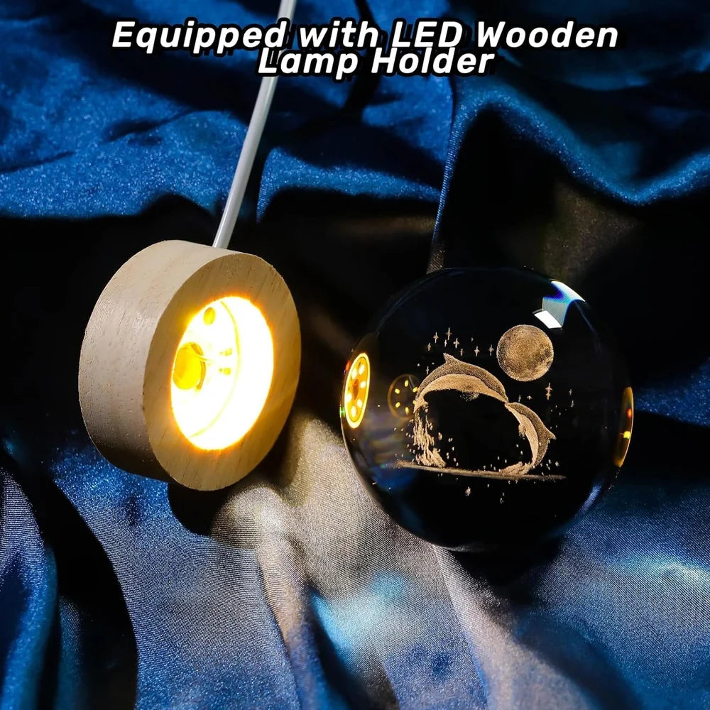 3D Crystal Dolphin Warm Lamp with Wood Base