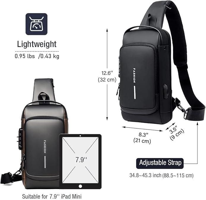 Premium Crossbody Sling Bag for Men & Women – With USB Charging & Pin Lock