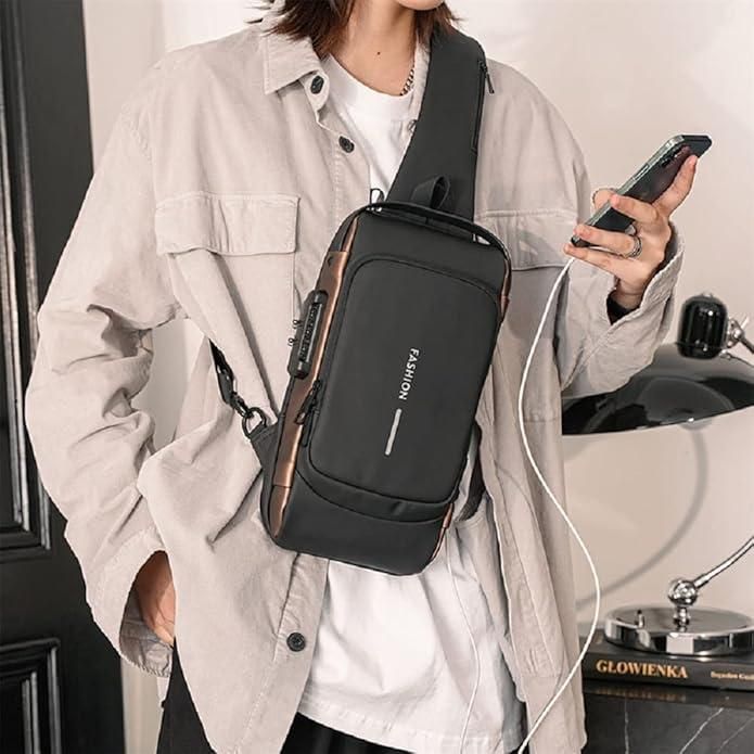 Premium Crossbody Sling Bag for Men & Women – With USB Charging & Pin Lock