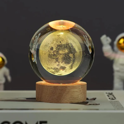 3D Crystal Moon Warm Lamp With Wood Base