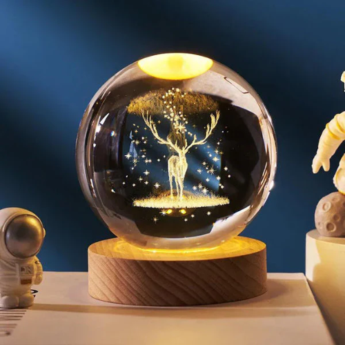 3D Crystal Deer Warm Led with Wood Base