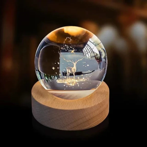 3D Crystal Deer Warm Led with Wood Base