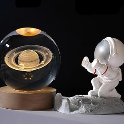 3D Crystal Saturn Warm Led with Wood Base
