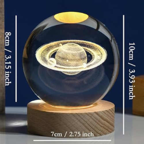 3D Crystal Saturn Warm Led with Wood Base