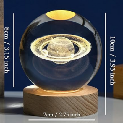 3D Crystal Saturn Warm Led with Wood Base