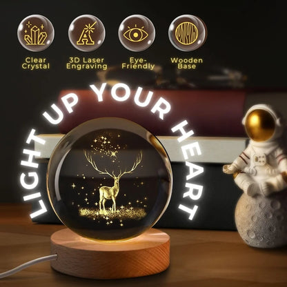 3D Crystal Deer Warm Led with Wood Base