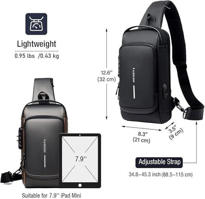 Premium Crossbody Sling Bag for Men & Women – With USB Charging & Pin Lock