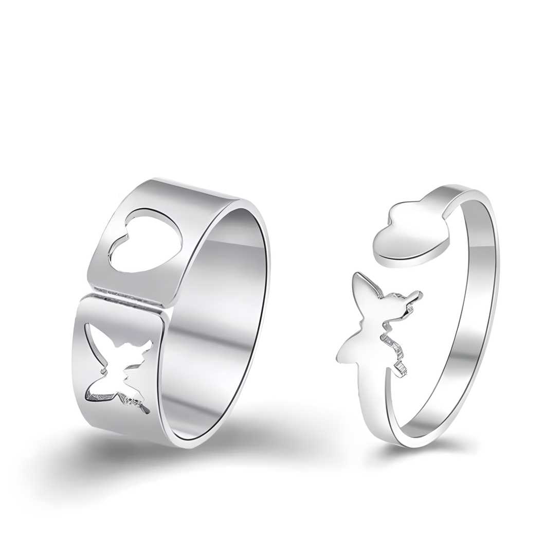 Heart Butterfly Couple Ring