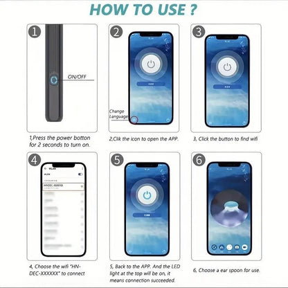 Smart Visual Ear Wax Cleaner with WiFi Otoscope | HD Camera, 6 Silicone Tips, 8-in-1 Ear Cleaning Kit, Type-C Rechargeable – Compatible with Android & iOS