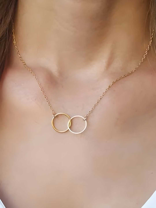 Gold Plated Stylish Two Rings Necklace
