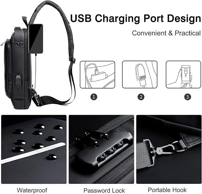 Premium Crossbody Sling Bag for Men & Women – With USB Charging & Pin Lock