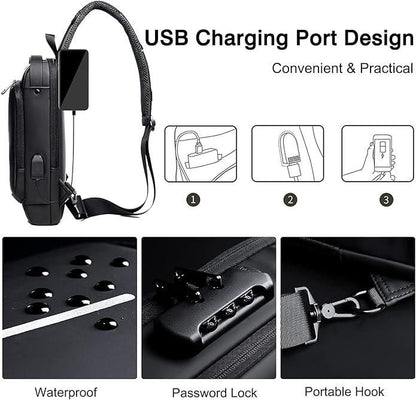 Premium Crossbody Sling Bag for Men & Women – With USB Charging & Pin Lock