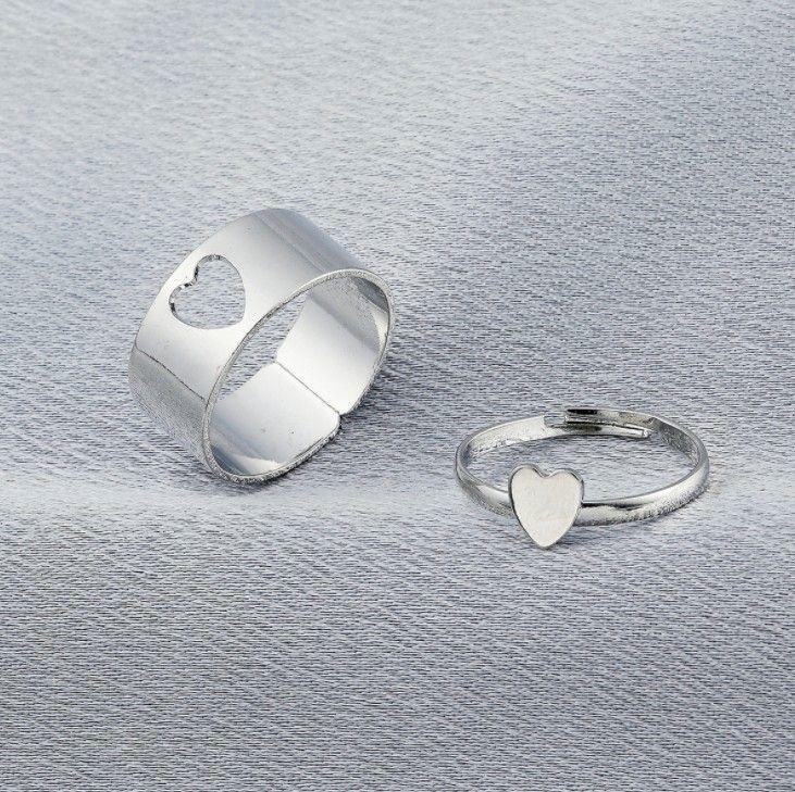 Silver Heart Matching Wrap Finger Couple Ring
