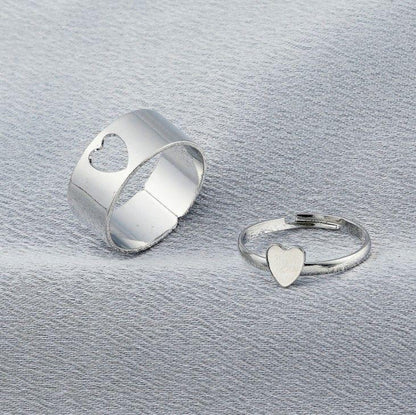 Silver Heart Matching Wrap Finger Couple Ring