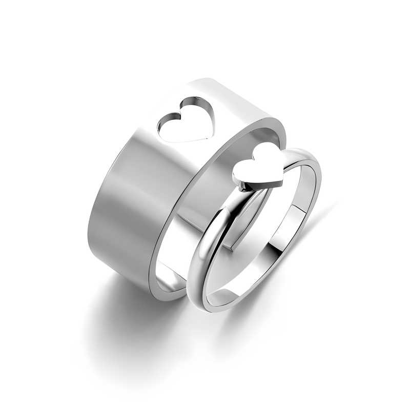 Silver Heart Matching Wrap Finger Couple Ring
