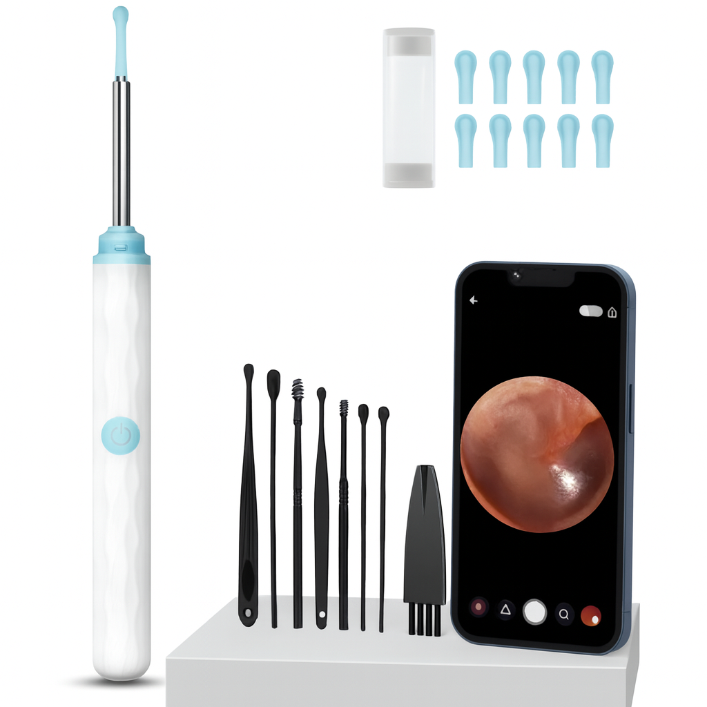 Smart Visual Ear Wax Cleaner with WiFi Otoscope | HD Camera, 6 Silicone Tips, 8-in-1 Ear Cleaning Kit, Type-C Rechargeable – Compatible with Android & iOS