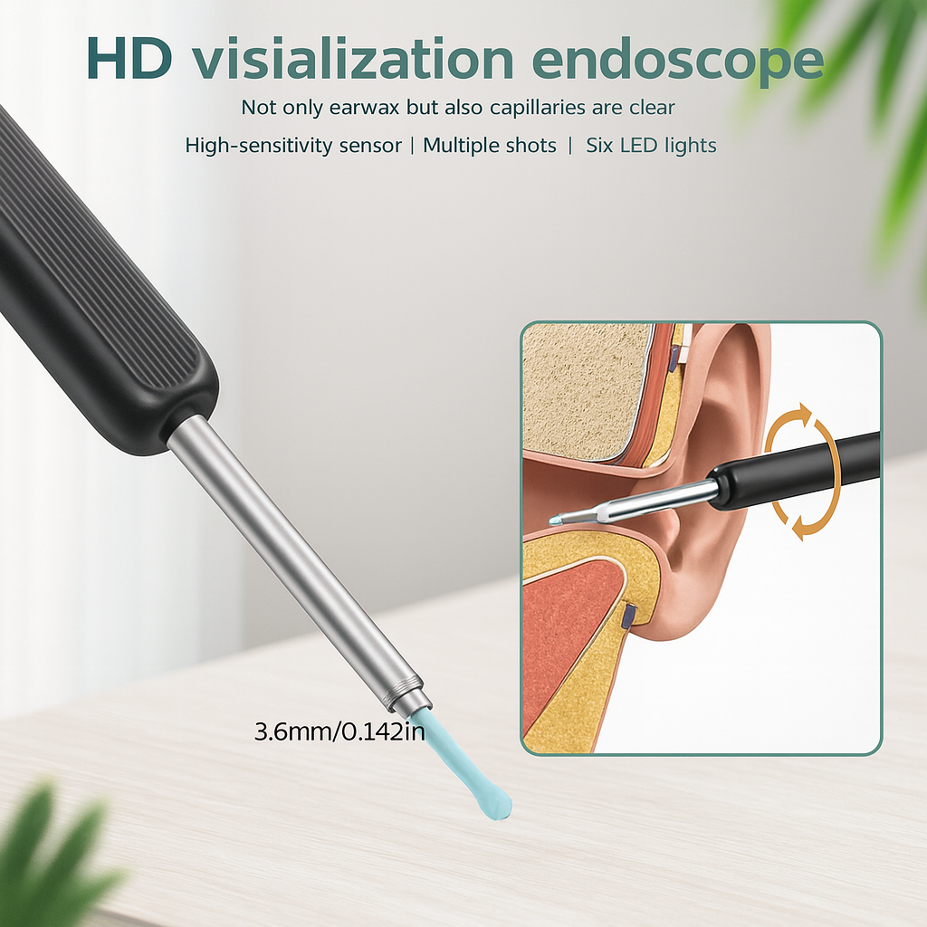 Smart Visual Ear Wax Cleaner with WiFi Otoscope | HD Camera, 6 Silicone Tips, 8-in-1 Ear Cleaning Kit, Type-C Rechargeable – Compatible with Android & iOS