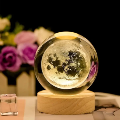 3D Crystal Moon Warm Lamp With Wood Base