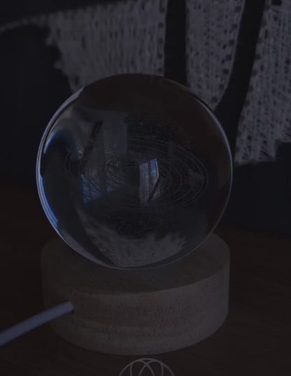 3D Crystal Solar System Warm Lamp with Wood Base